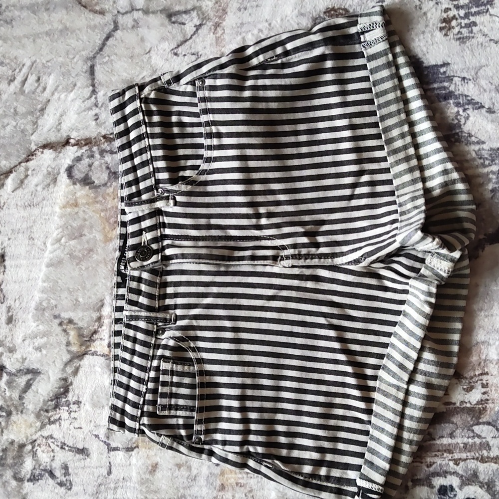 High rise striped jean shorts